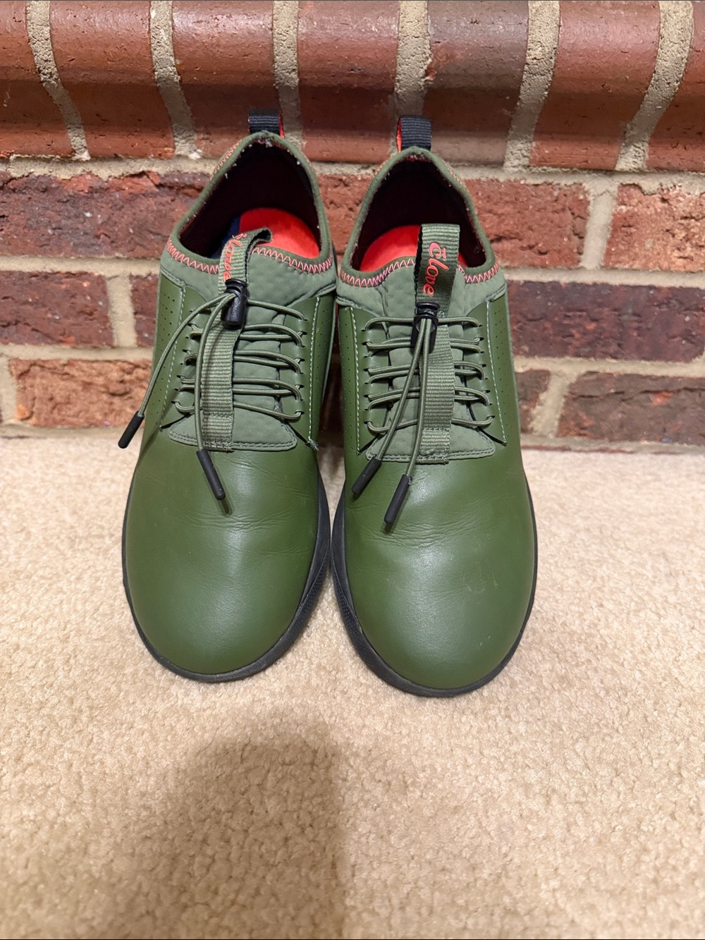 Women’s Olive Green Leather Sneakers with Quick-Adjust Lacing